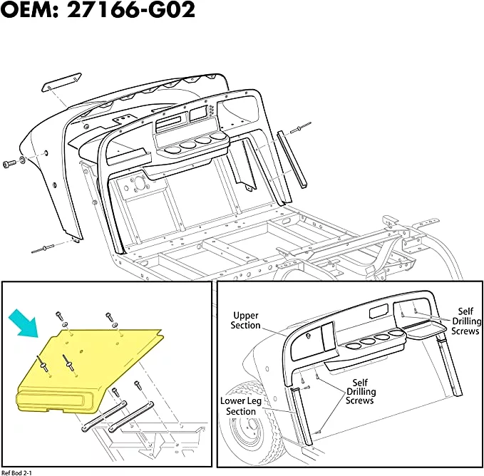 10L0L Golf Cart Front Shield - Fits EZGO TXT, Replaces 27166G04