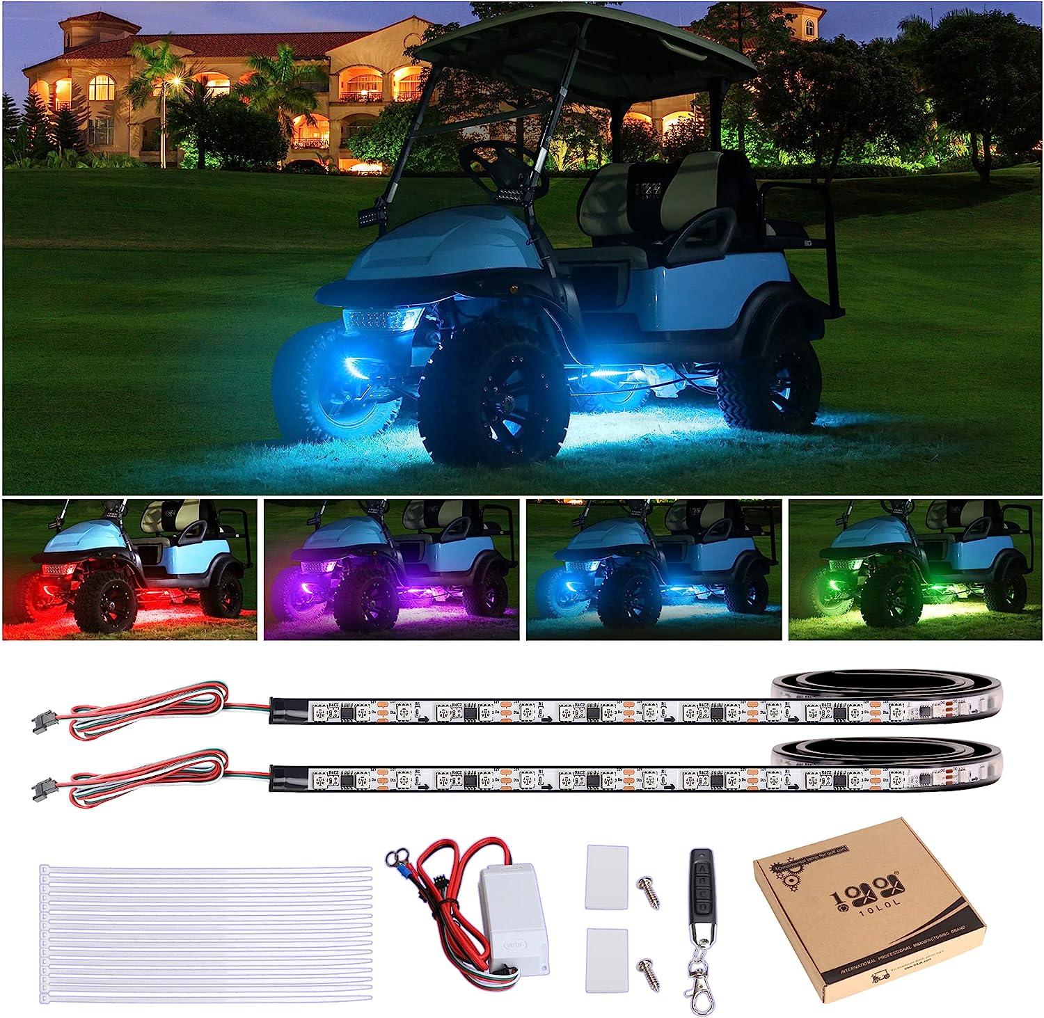 12V-66V Universal Golf Cart LED Light Strip Kit Light Bars and Light Strips - 10L0L