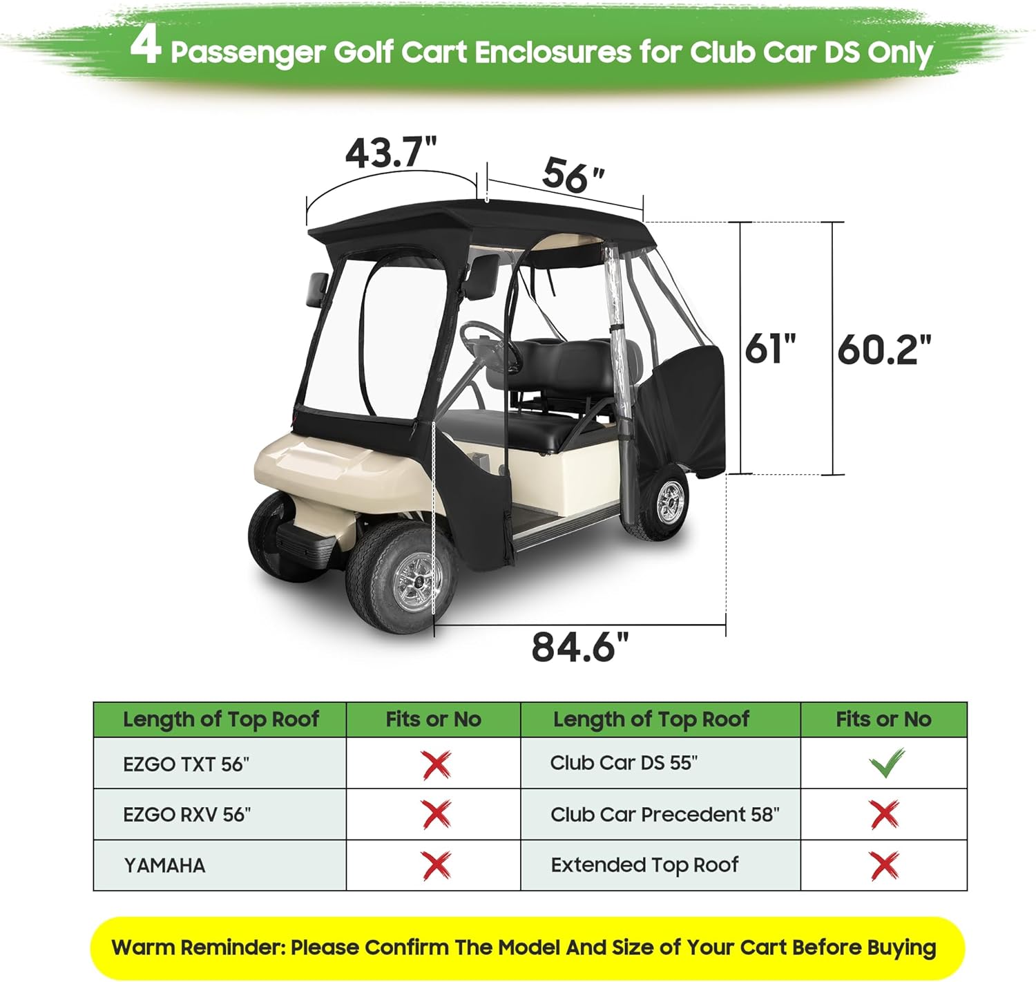 4 Passenger Golf Cart Enclosures with Doors: 10L0L Waterproof Driving Cover for Club Car DS