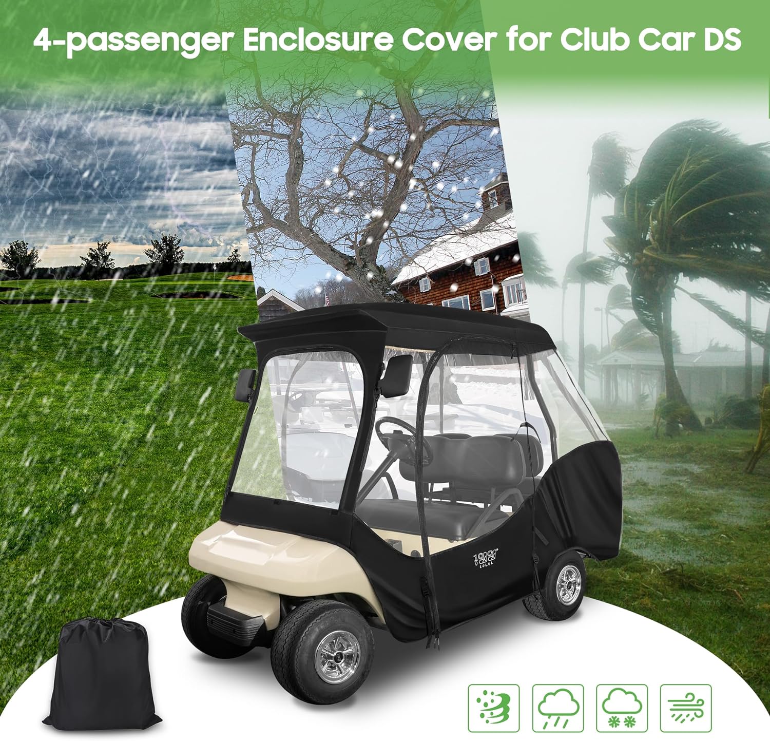 4 Passenger Golf Cart Enclosures with Doors: 10L0L Waterproof Driving Cover for Club Car DS