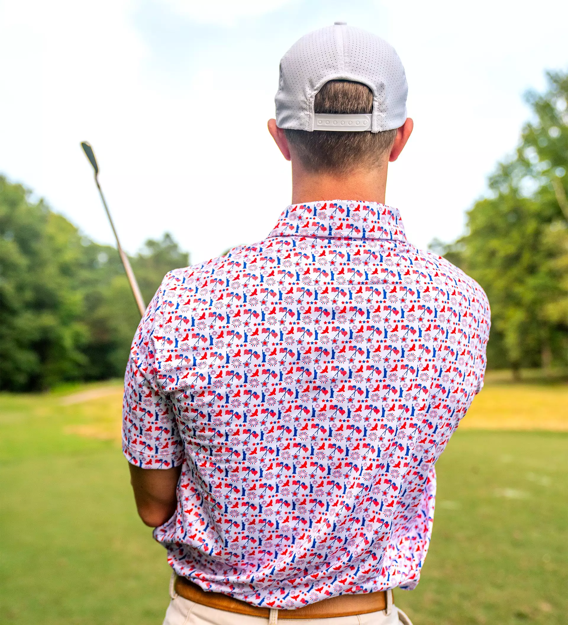 Albatross Polo - White w/ All-Over Americana Print