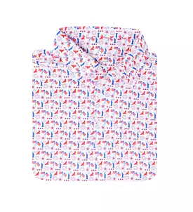 Albatross Polo - White w/ All-Over Americana Print