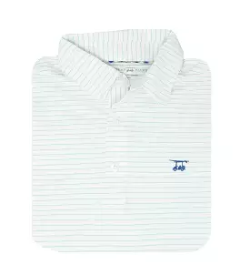 Albatross Polo - White w/ Solid Seaglass Stripes