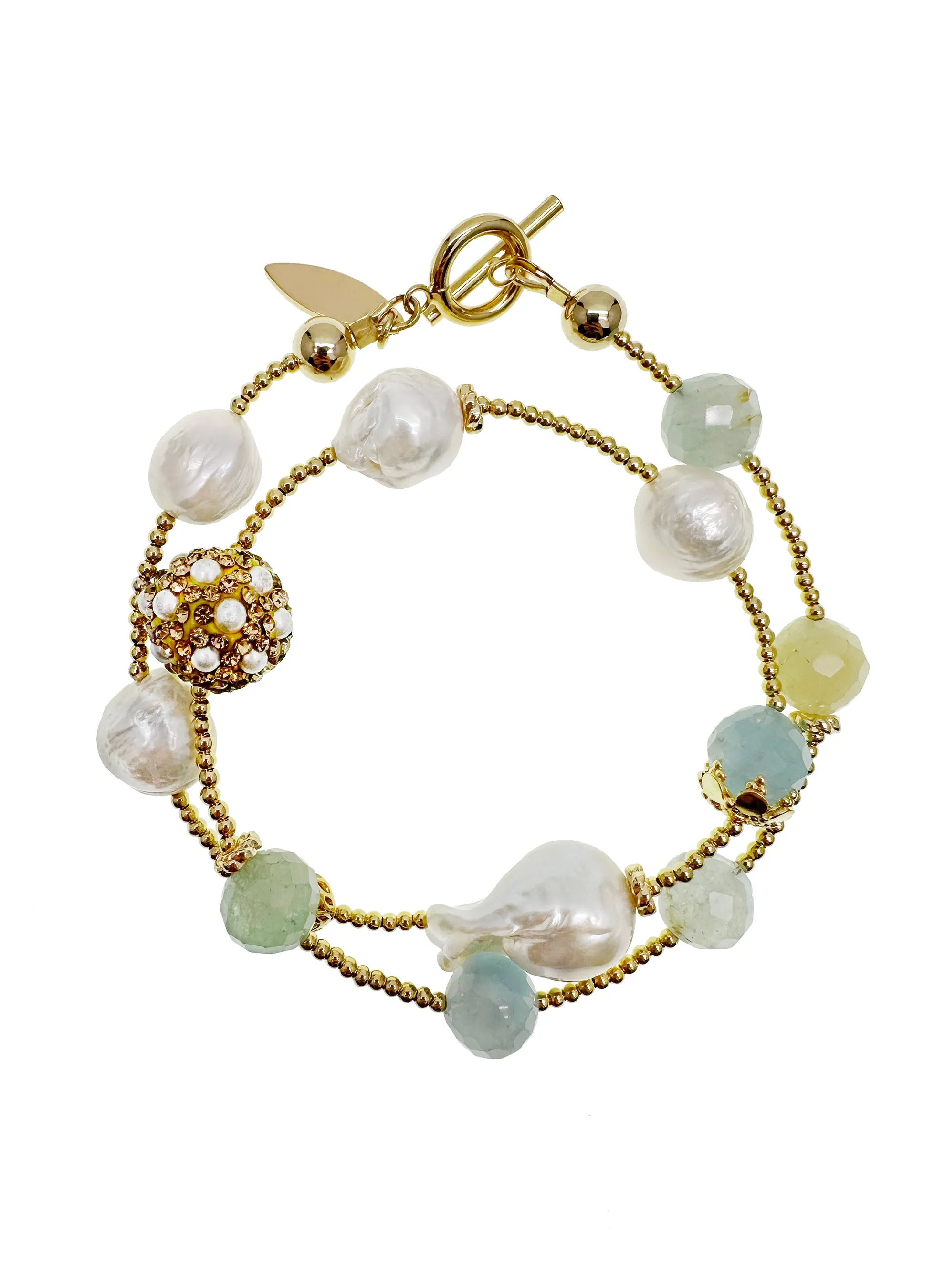 Baroque Pearl with Aquamarine Double Layers Bracelet JB011