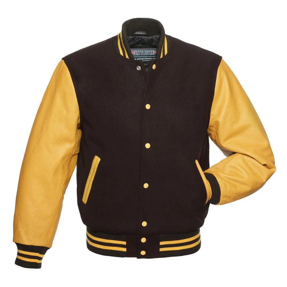 Biker Gear Pro Classic Hybrid Varsity Jacket University Letterman Bomber Jacket, Pure Wool & Original Cowhide Leather Jacket, Br