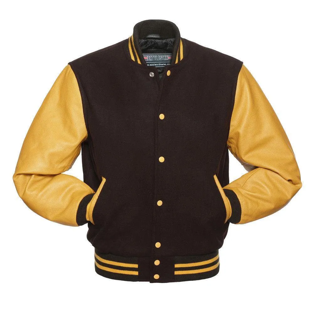 Biker Gear Pro Classic Hybrid Varsity Jacket University Letterman Bomber Jacket, Pure Wool & Original Cowhide Leather Jacket, Br