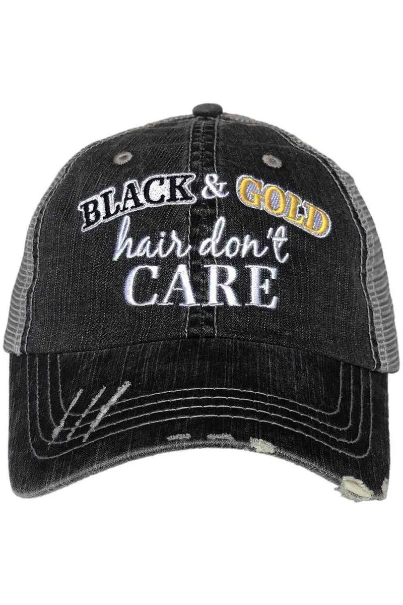 Black and Gold Hair Don't Care Trucker Hats