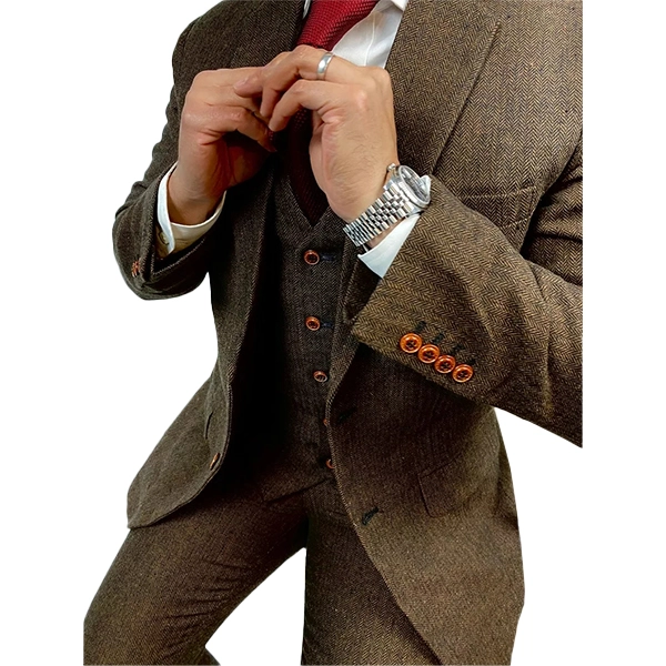 Brown Tweed 3 Piece Male Suit - Famous Jackets