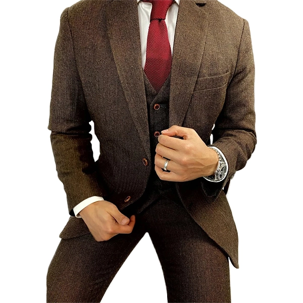 Brown Tweed 3 Piece Male Suit - Famous Jackets