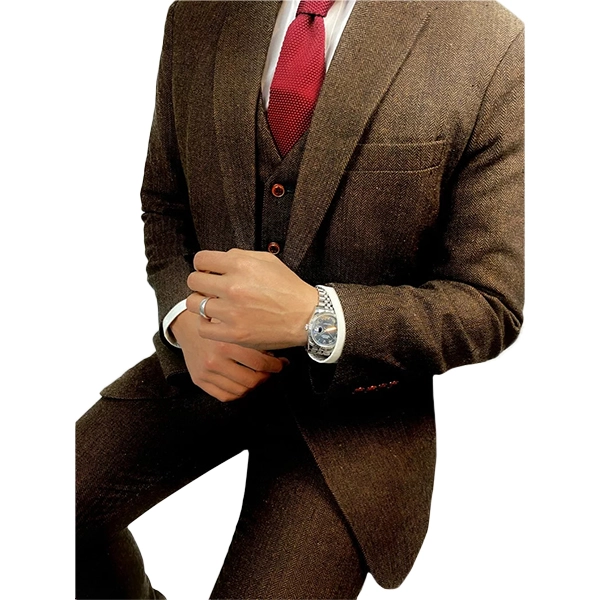 Brown Tweed 3 Piece Male Suit - Famous Jackets