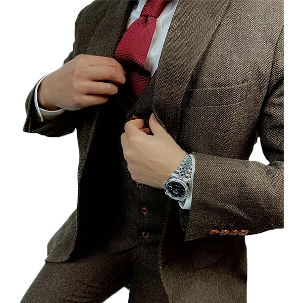 Brown Tweed 3 Piece Male Suit - Famous Jackets