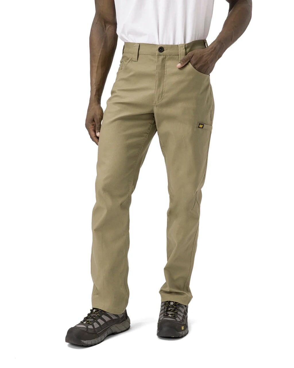 CAT Men's Stretch Canvas Utility Straight Fit Work Pants in Khaki