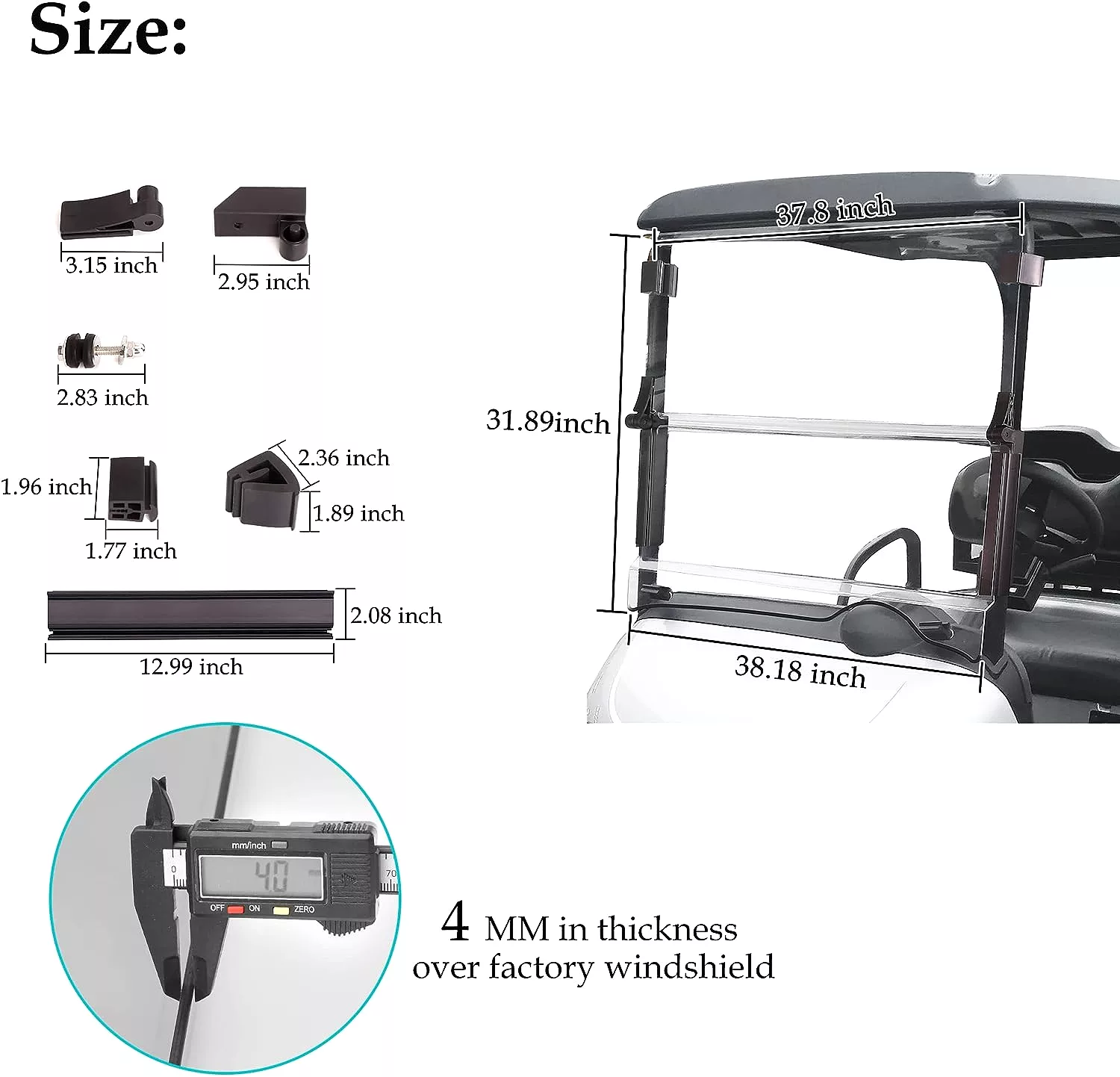 Clear Golf Cart Windshield for EZGO RXV 2008+ Folds Down - 10L0L