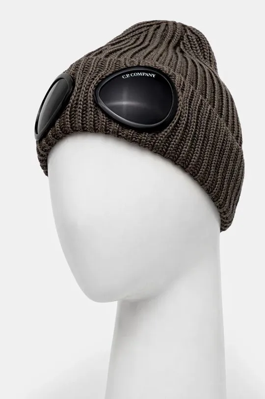 C.P. Company wool beanie Extra Fine Merino Wool Goggle Beanie beige color 17CMAC122A005509A