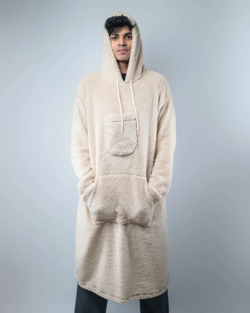 Cream Oversized Sherpa Hoodie Blankets