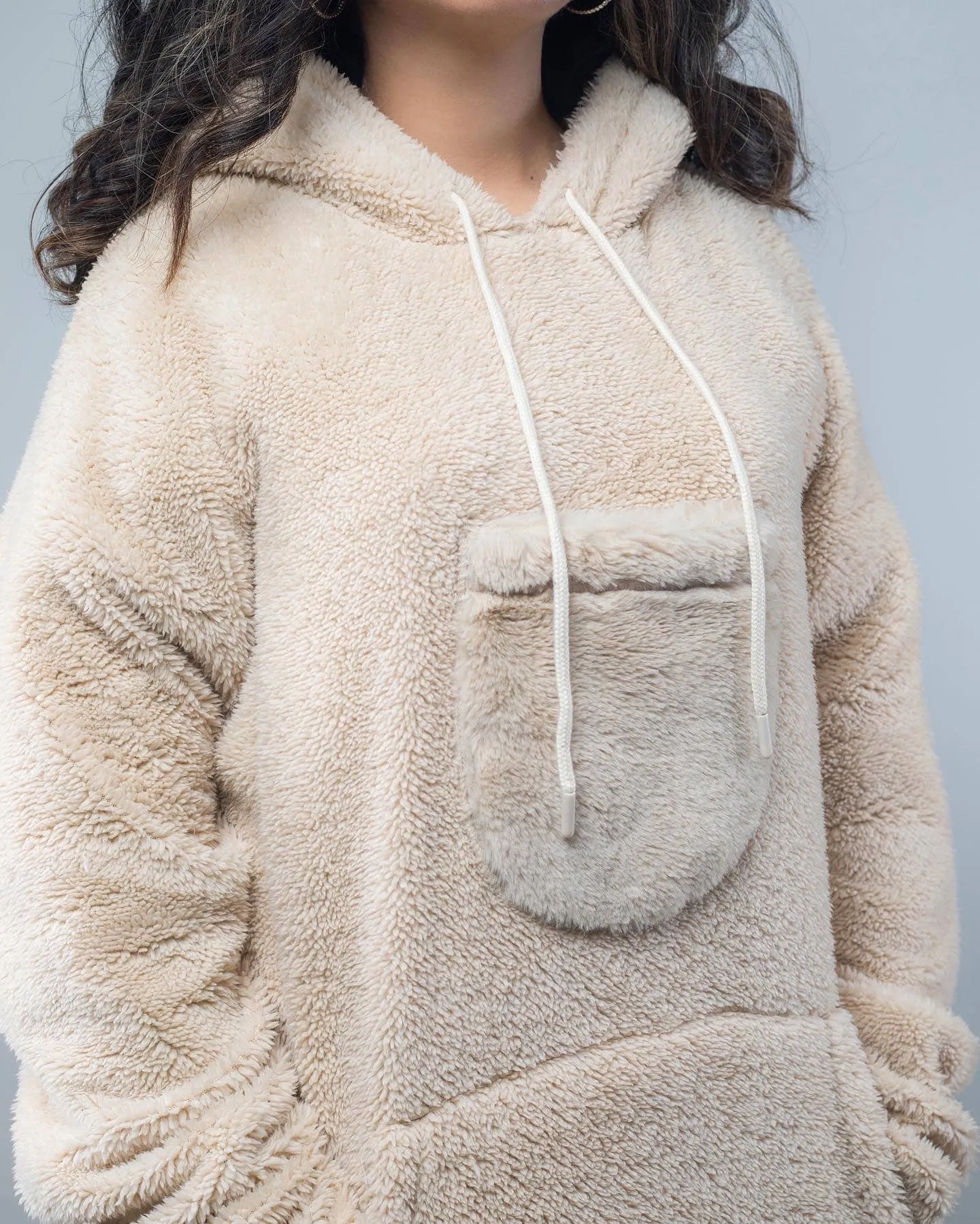 Cream Oversized Sherpa Hoodie Blankets