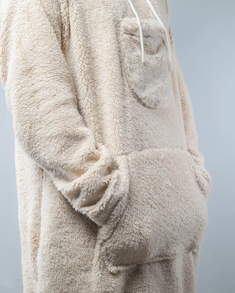 Cream Oversized Sherpa Hoodie Blankets