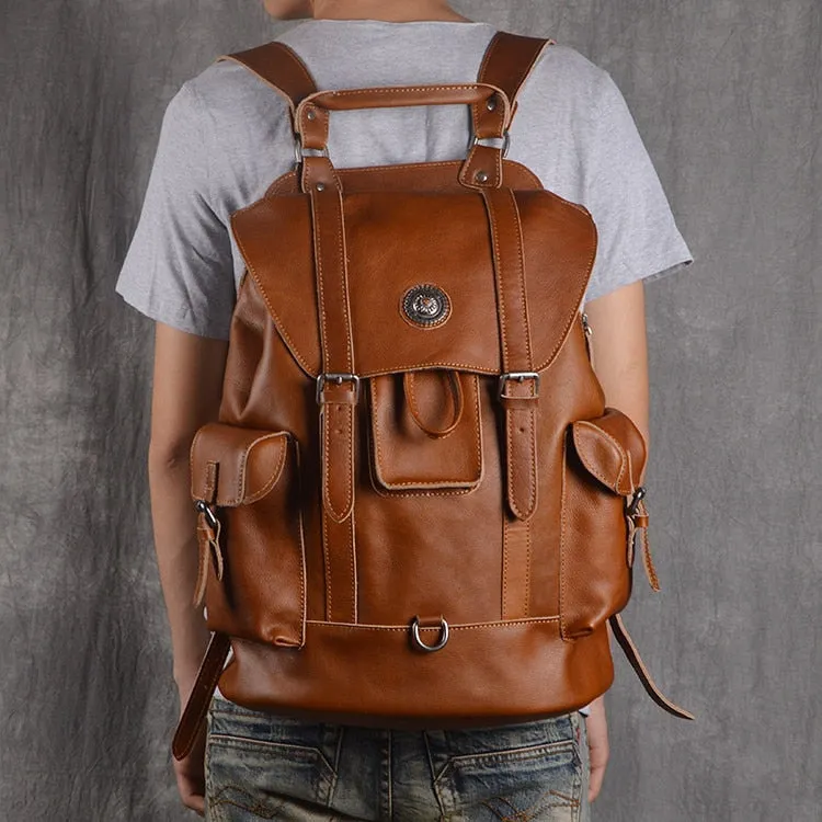 Genuine Leather Men European and American Fashion First Layer Travel Casual Computer Backpacks