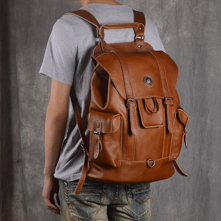 Genuine Leather Men European and American Fashion First Layer Travel Casual Computer Backpacks