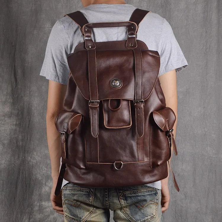 Genuine Leather Men European and American Fashion First Layer Travel Casual Computer Backpacks