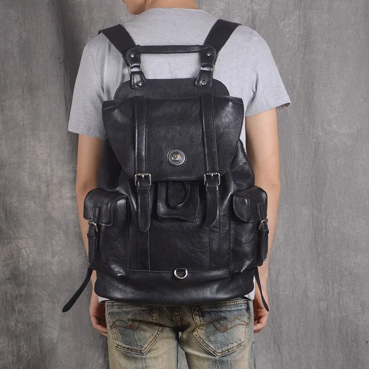 Genuine Leather Men European and American Fashion First Layer Travel Casual Computer Backpacks