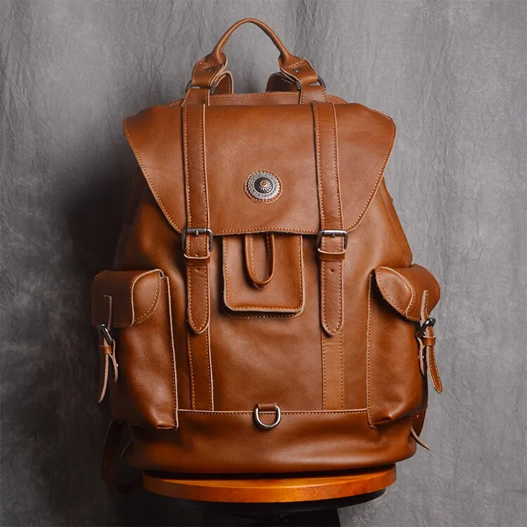 Genuine Leather Men European and American Fashion First Layer Travel Casual Computer Backpacks