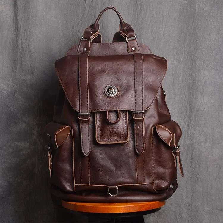 Genuine Leather Men European and American Fashion First Layer Travel Casual Computer Backpacks