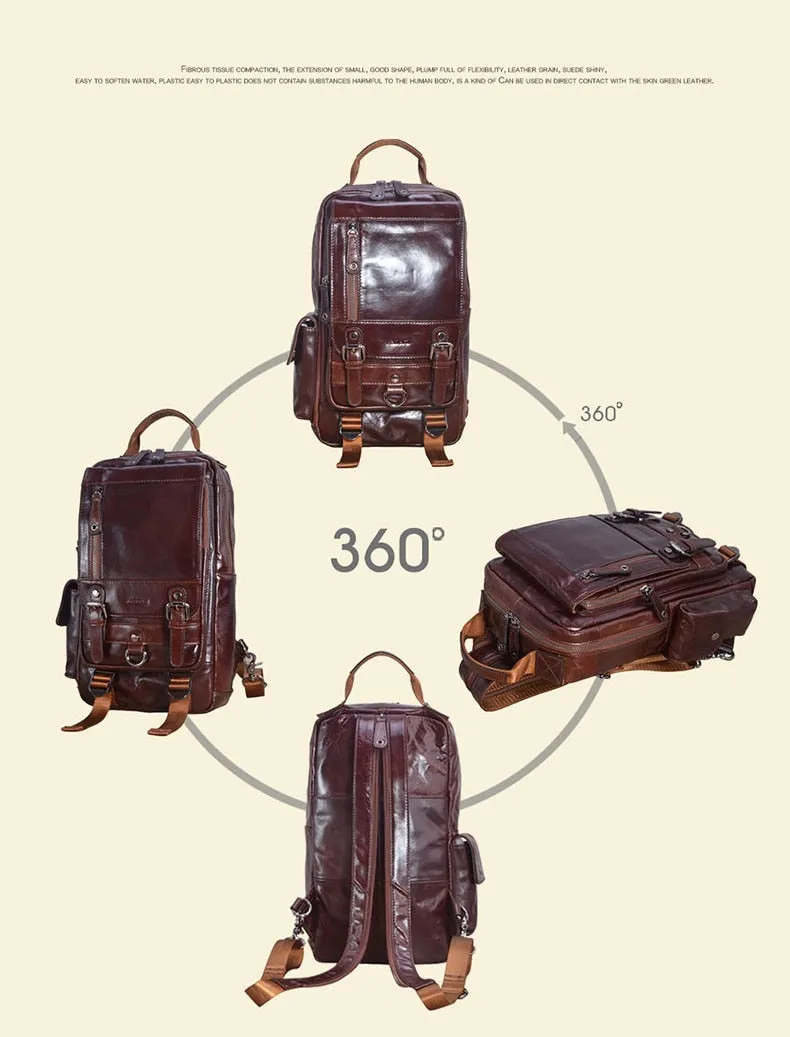 Genuine Leather Men Small Casual Shoulder Vintage Small Backpacks