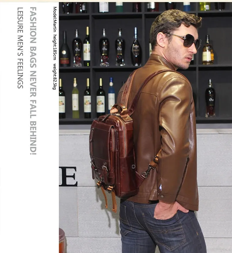 Genuine Leather Men Small Casual Shoulder Vintage Small Backpacks