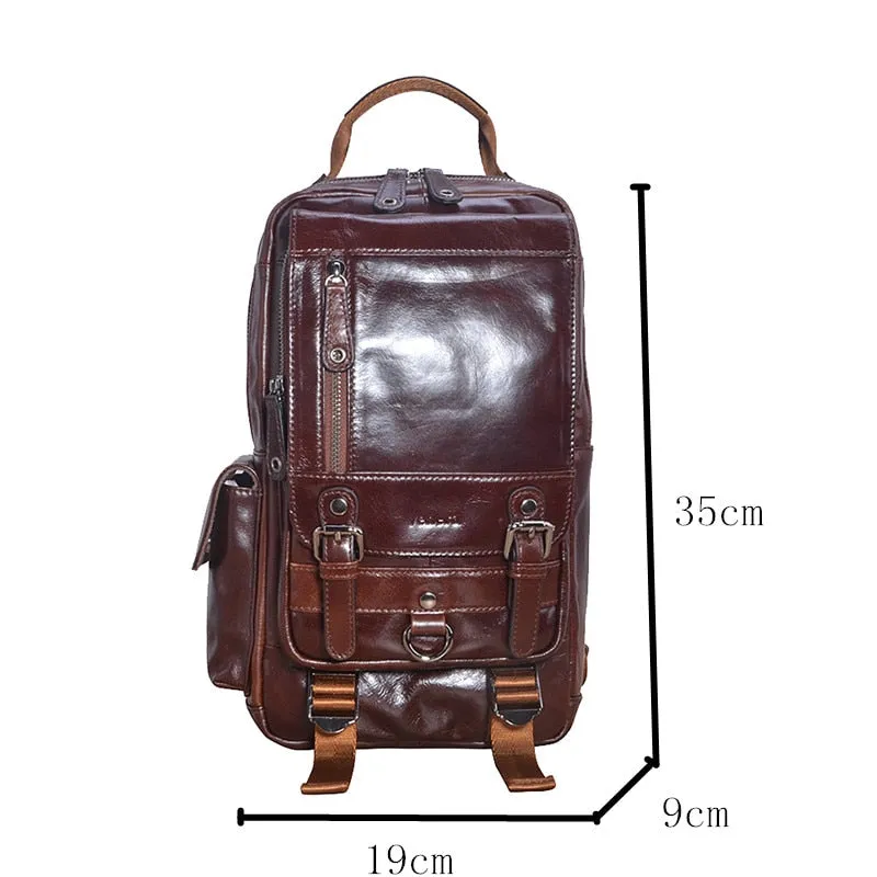 Genuine Leather Men Small Casual Shoulder Vintage Small Backpacks