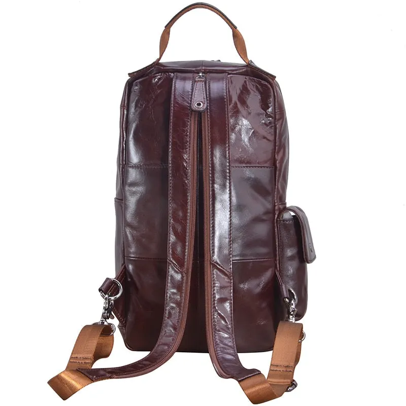 Genuine Leather Men Small Casual Shoulder Vintage Small Backpacks