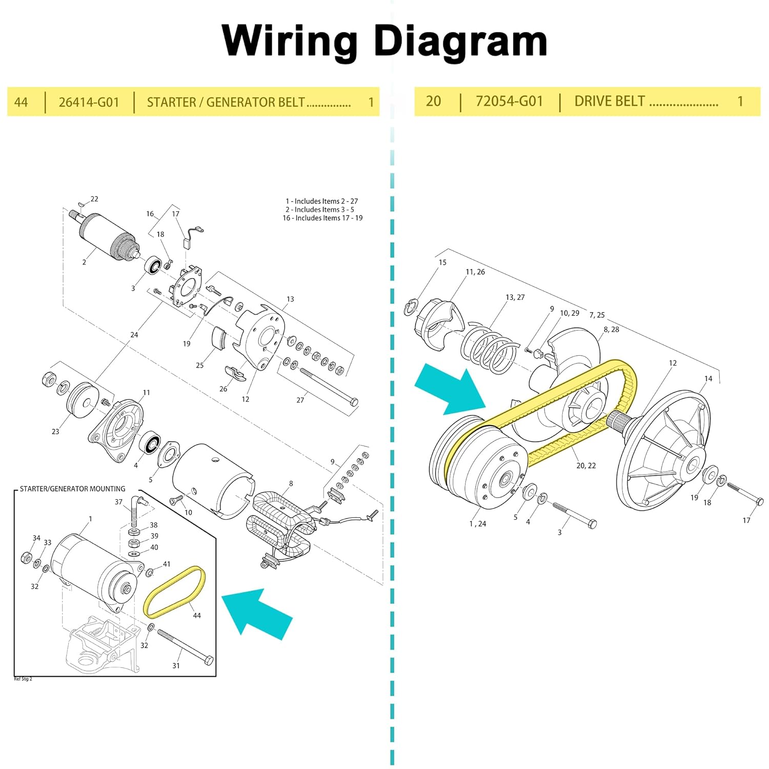 Golf Cart Drive Belt & Starter Generator Belt for EZGO TXT/Medalist/Workhorse - 10L0L