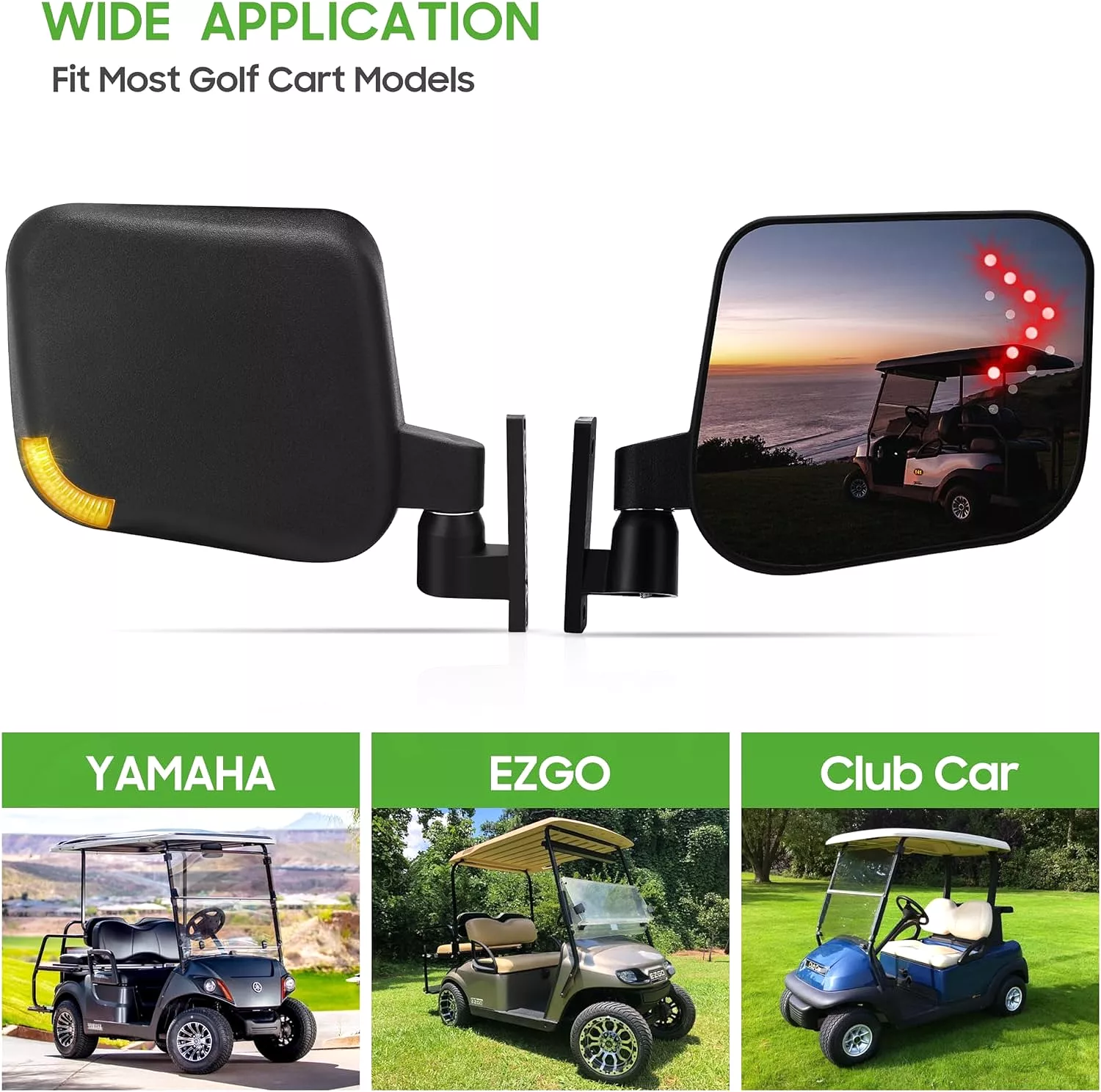 Golf Cart Side Mirrors with Turn Signals for EZGO Club Car Yamaha - 10L0L