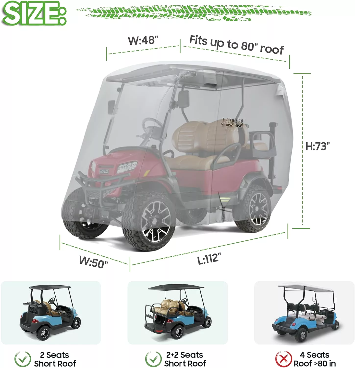 Heavy Duty Best Golf Cart Cover for 2/4 Passengers Golf Cart, All Weather Outdoor Protection