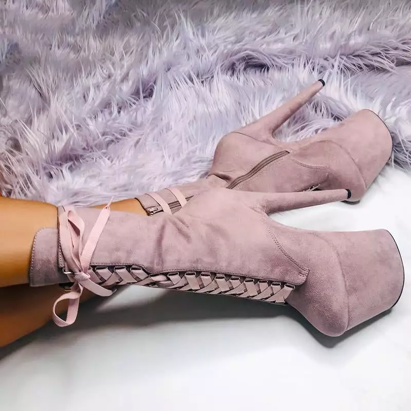 Hella Heels High BabyDoll 8inch Boots - Lilac Mink