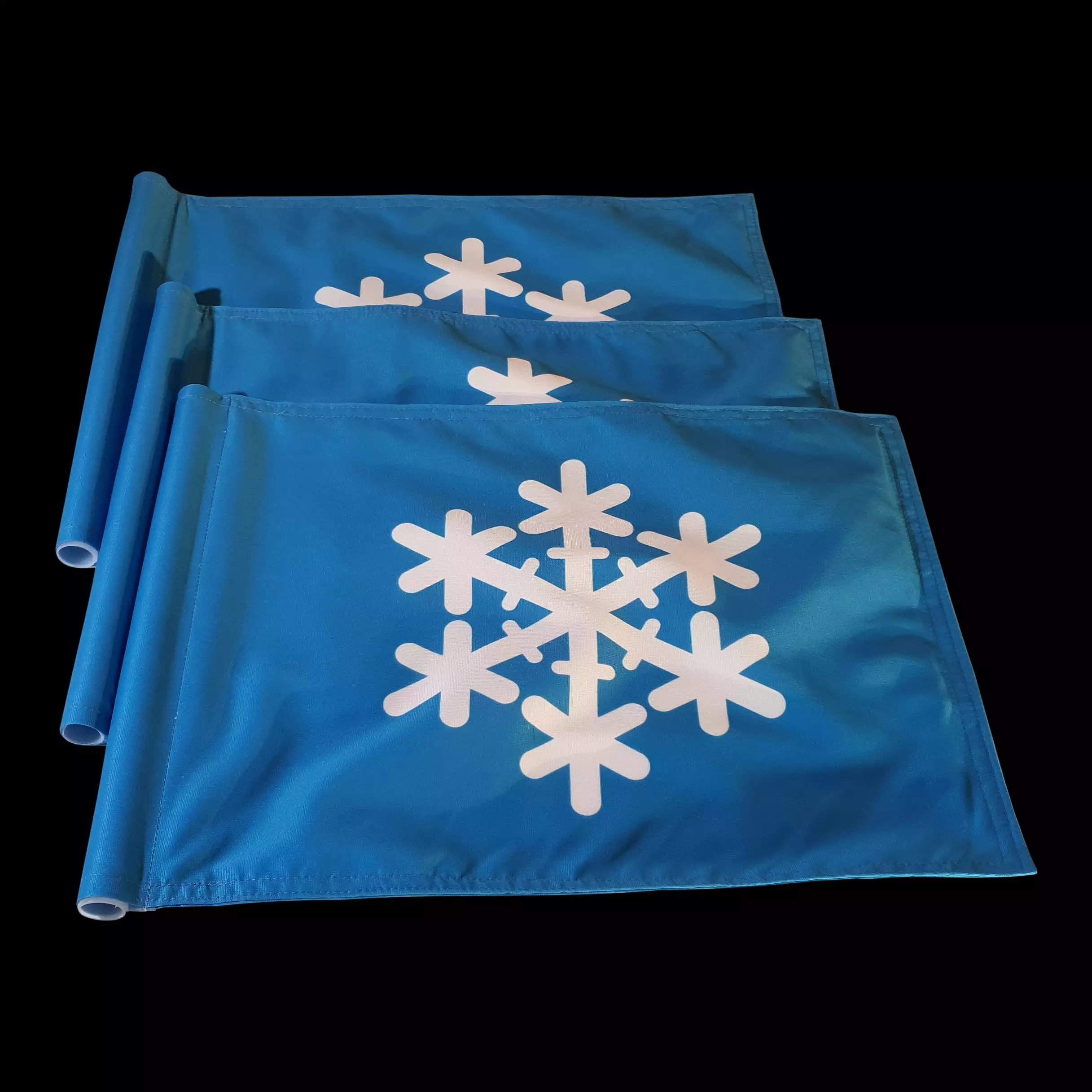 Ice flag til vinterbanen, cyan med hvidt symbol, 200 gram flagdug