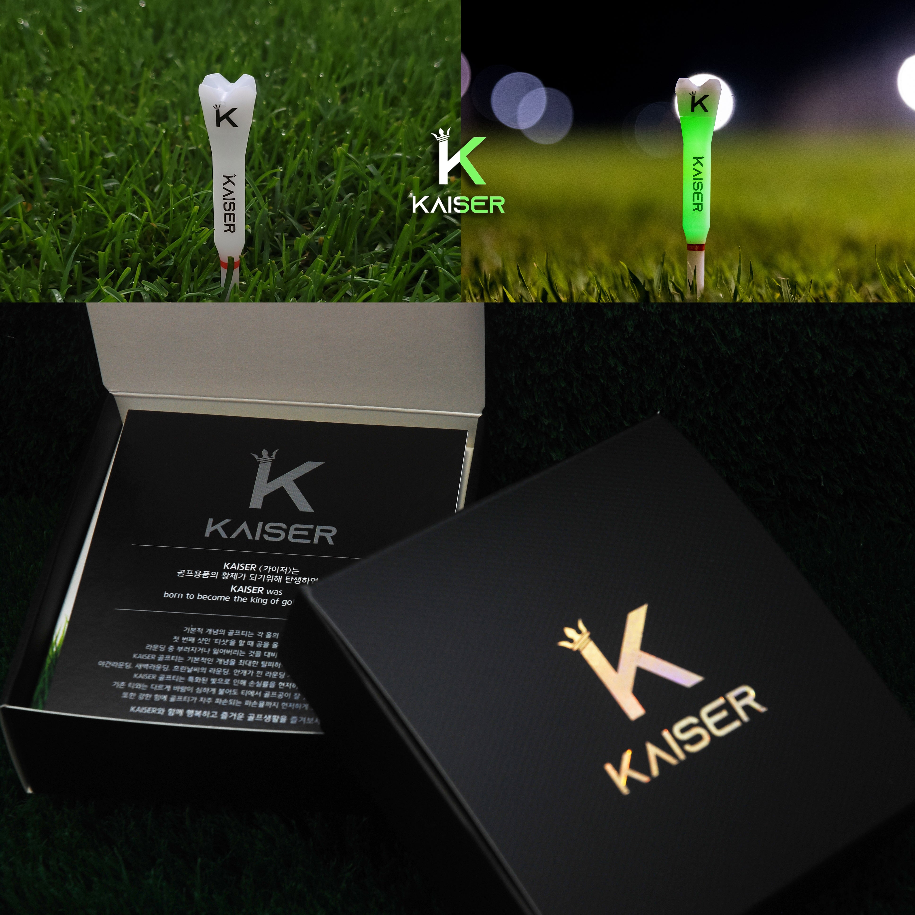 KAISER T1 Golf Tees Day Night Gifts Accessory Sets/ Long 1pcs+Short 1pcs/ distance increase luminous anti-slicing Height fix Hol