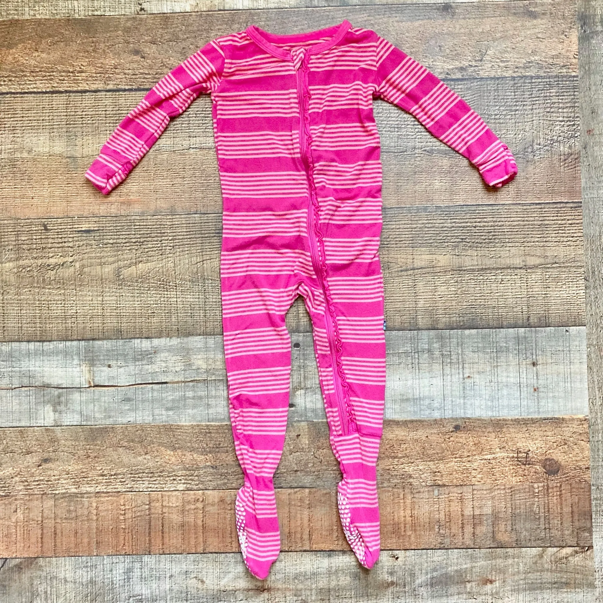 Kickee Pants Striped Zip Up Ruffle Footie Outfit- Size 12-18M