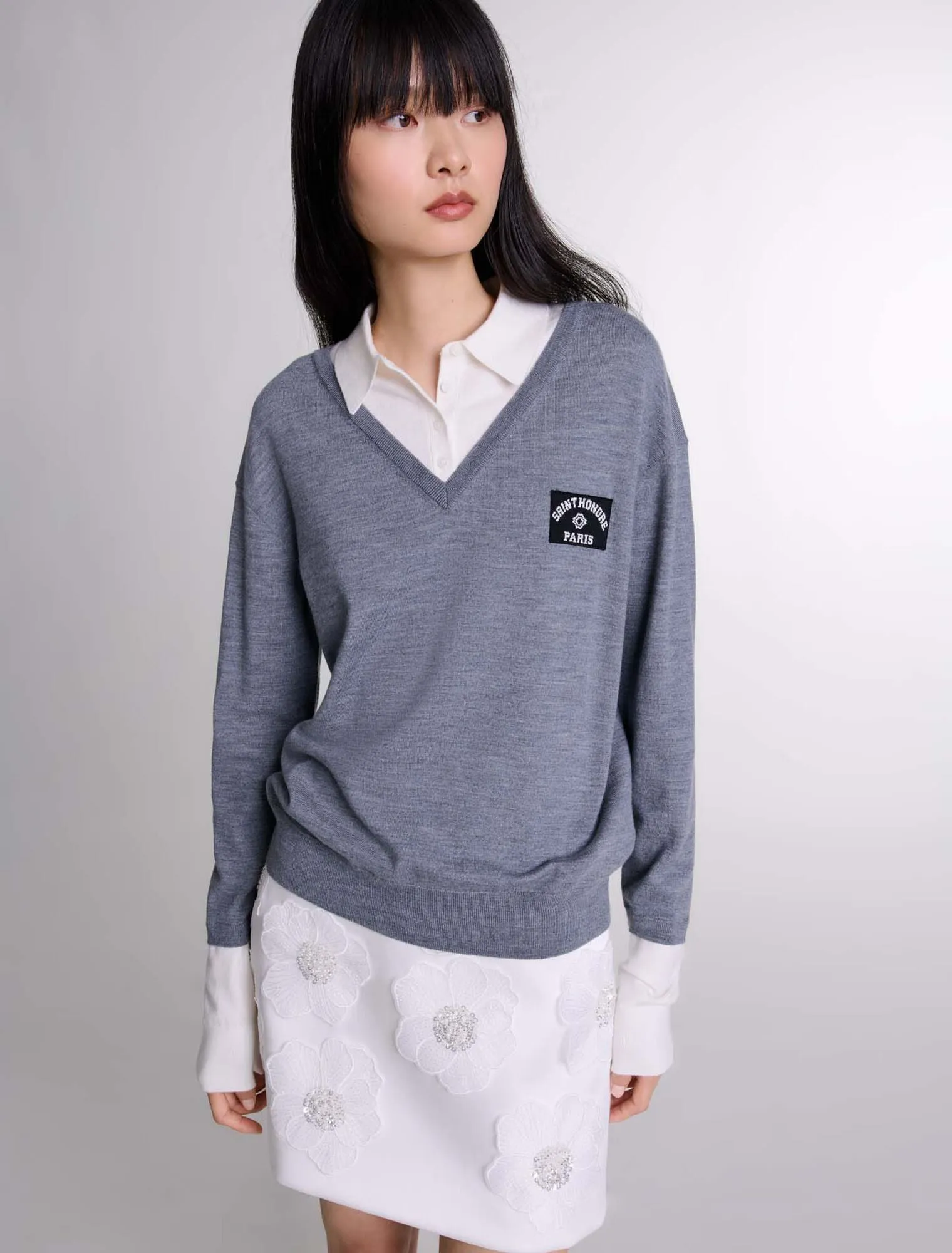 Layered wool-blend jumper