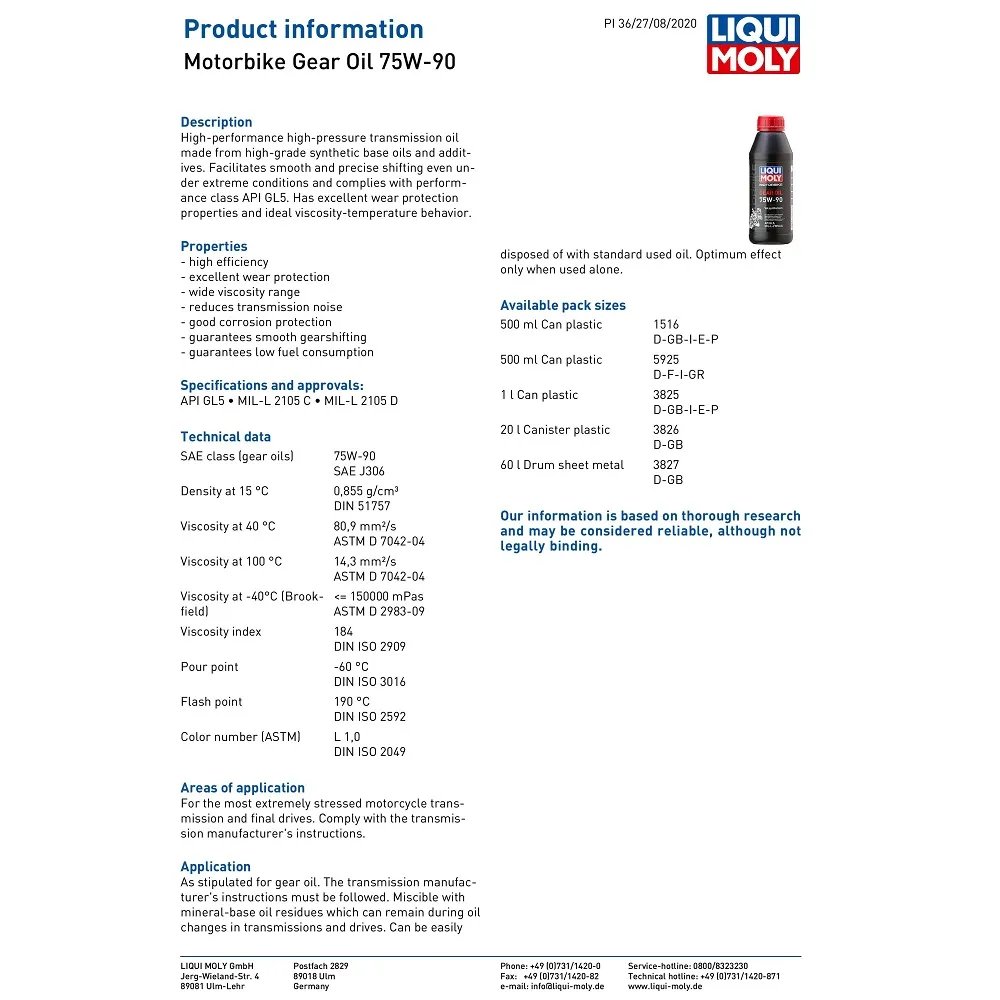 Liqui Moly 75W-90 Fully Synthetic Gear Oil