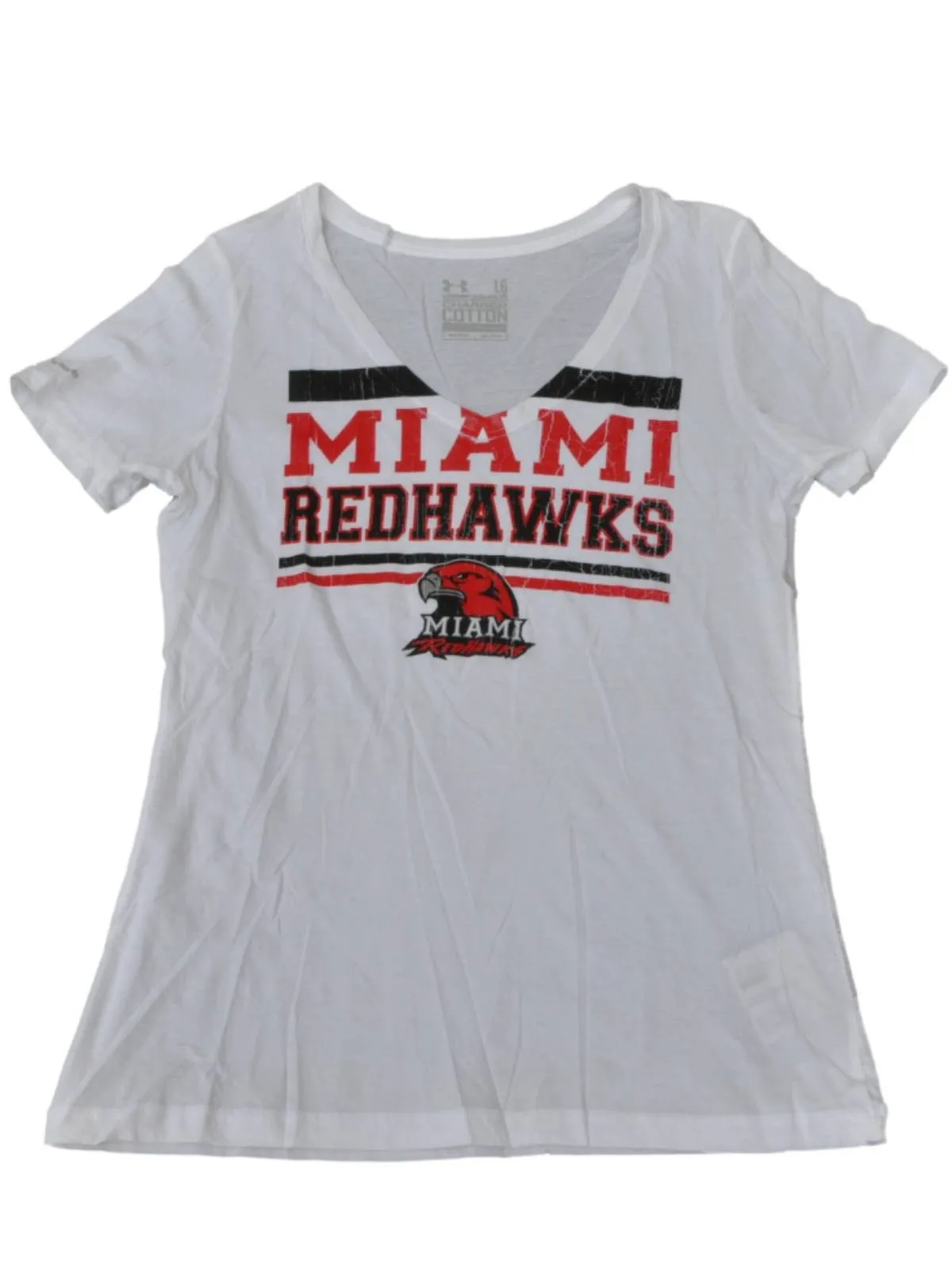 Miami Redhawks Under Armour Women White Charged Cotton Heat Gear T-Shirt (L)