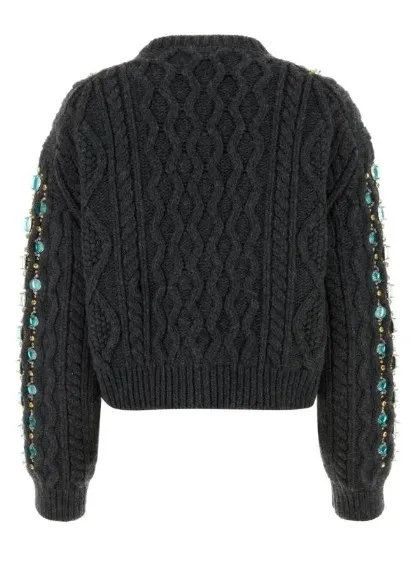 MiuMiu  |Casual Style Wool Street Style Long Sleeves Logo Cardigans