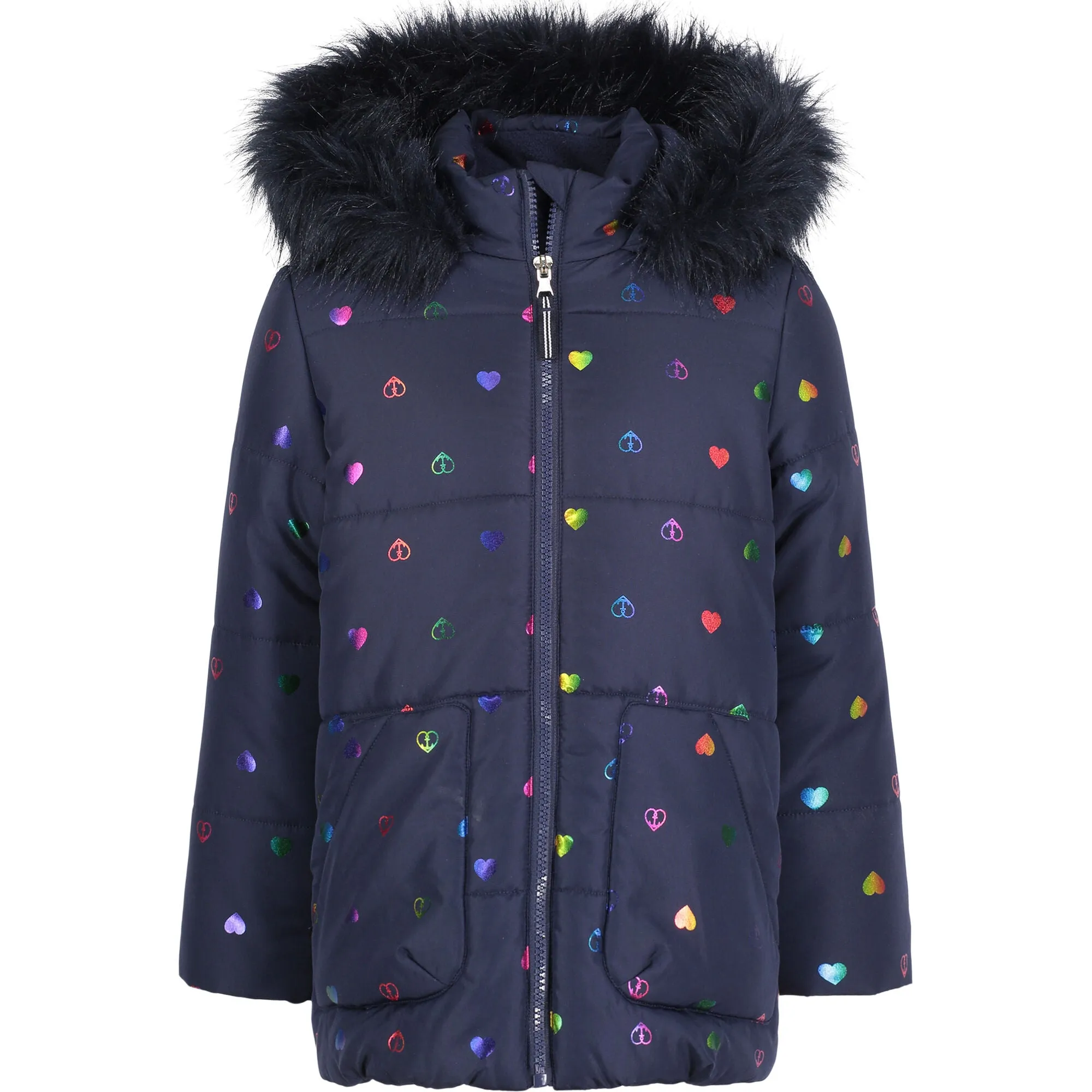 Nautica Girls' Heart Rainbow Foil Coat (8-16) Navy