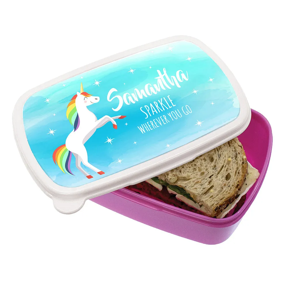 Personalised Rainbow Unicorn Lunch Box