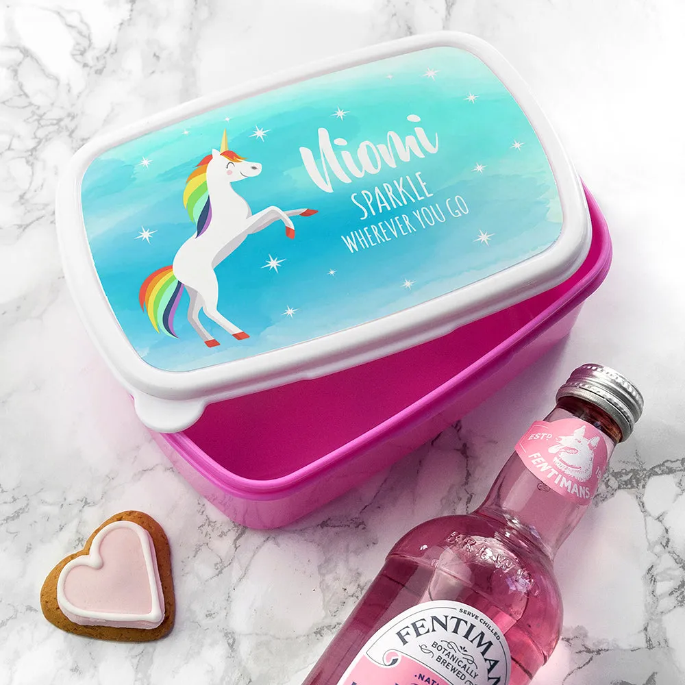 Personalised Rainbow Unicorn Lunch Box