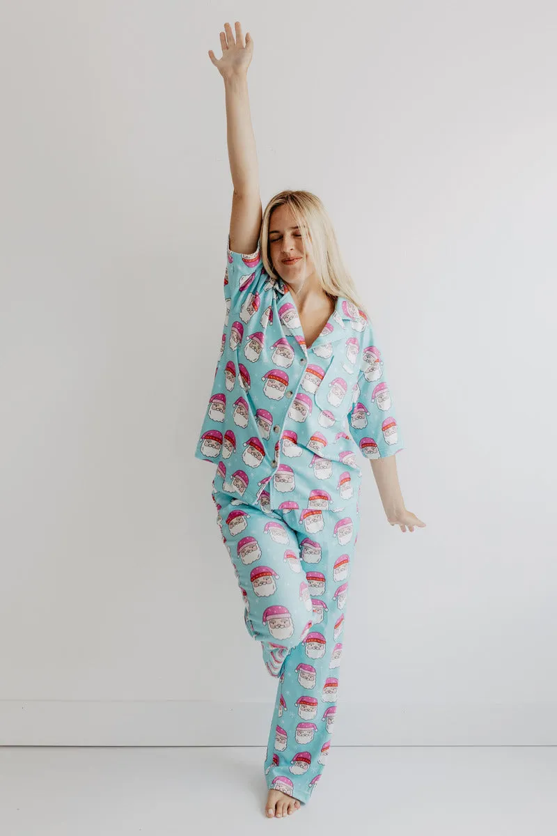 Pink Santa Hats Blue Matching Loungewear Set