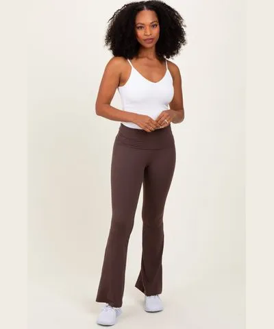 PinkBlush Brown Fold Over Waistband Flared Pants