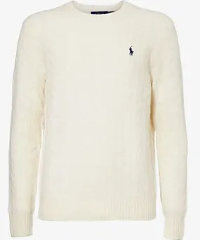 Polo Ralph Lauren Mens Andover Cream Logo-embroidered cable-knit wool-blend jumper