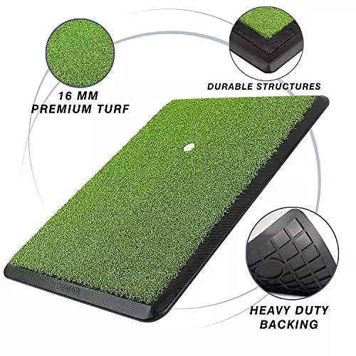 Premium Turf Golf Hitting Mat (9 Golf Tees & 1 Rubber Tee Included)