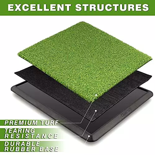 Premium Turf Golf Hitting Mat (9 Golf Tees & 1 Rubber Tee Included)